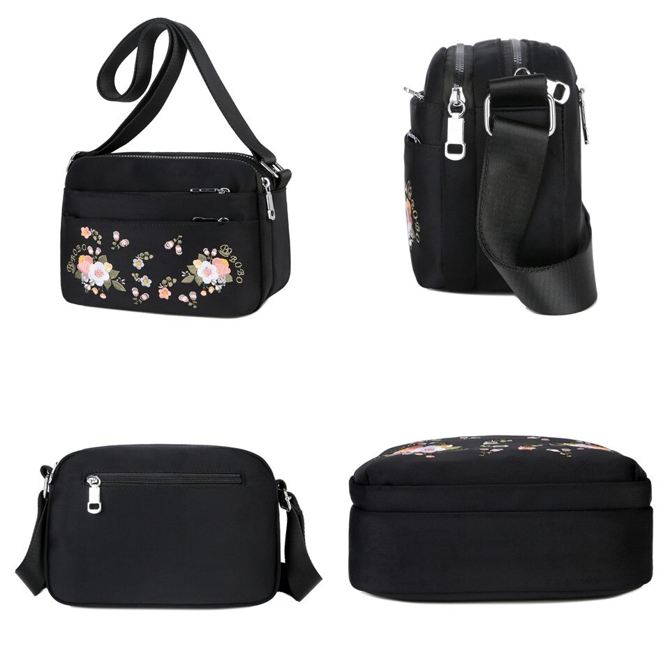 Luxe Bloem Schoudertas Vrouwen Kleine Nylon Tote Top-handvat Reizen Crossbody Tas Borduren Messenger Bags