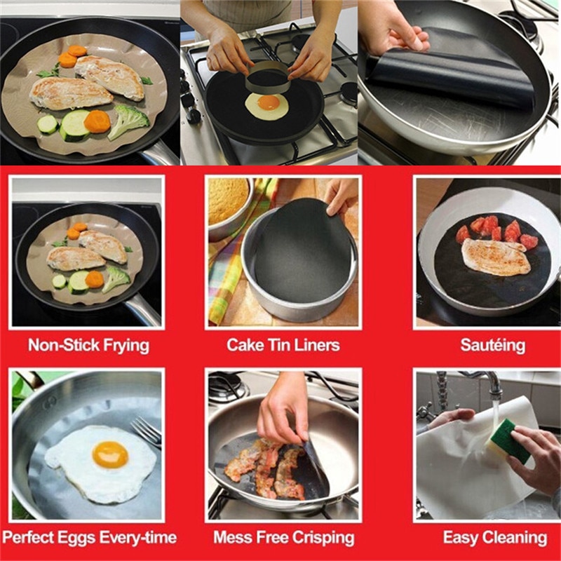 2 stk runde teflon non-stick matte panne stek liner ark matlaging wok ark pad kjøkken bbq bakematter høy temperatur motstand