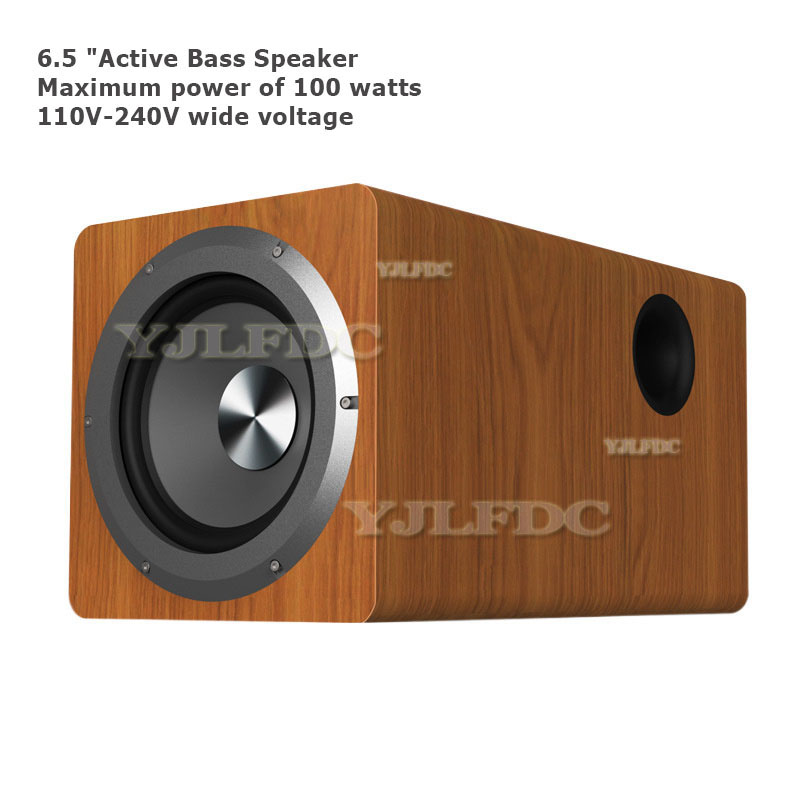 High-power 100W Subwoofer Home Theater Hi-fi Super Bass 6.5-inch Wooden Active Subwoofer 110V-220V Wide Voltage Speakers: Orange