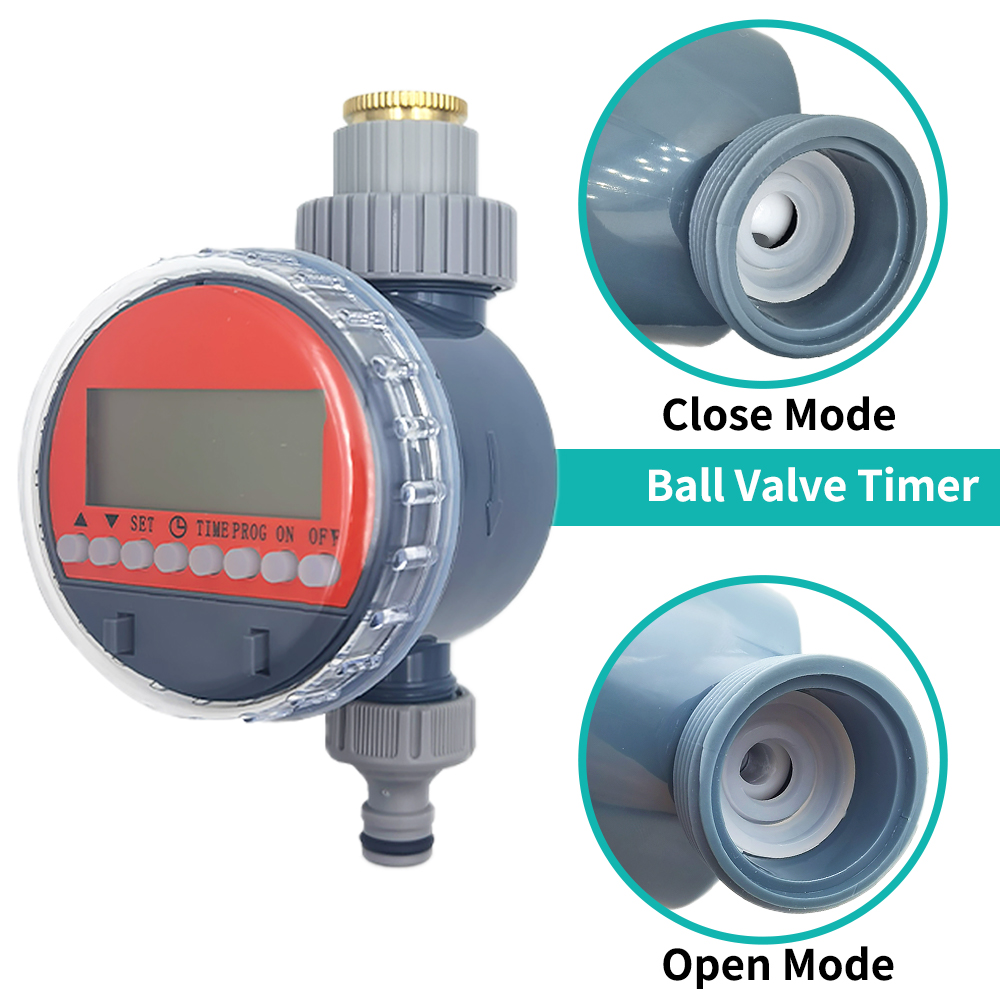 Oasis Ball Valve Irrigation Timer Automatic LCD Watering Electronic Water Tank Controller Irrigator for Home Garden Greenhouse: Red