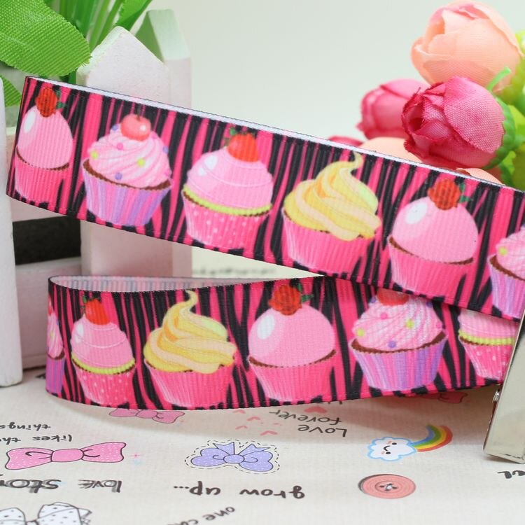 7/8 ''free cupcake gedrukt grosgrain lint hairbow hoofddeksels partij decoratie diy oem 22mm d214