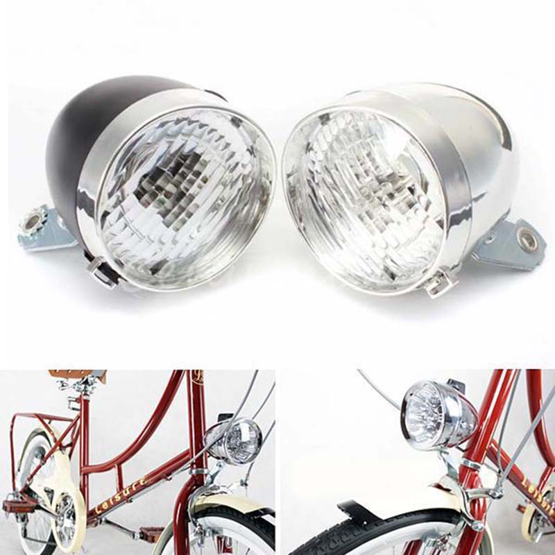 Faro delantero 3LED para bicicleta, luz de advertencia y seguridad para bicicleta, retro y vintage, decoración en negro y plateado