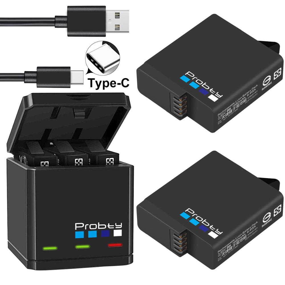 Probty d'origine pour GoPro hero 7 hero 6 hero 5 Batteries noires et chargeur Triple pour GoPro hero 7/6/5 accessoires de batterie noir: 2battery withcharger