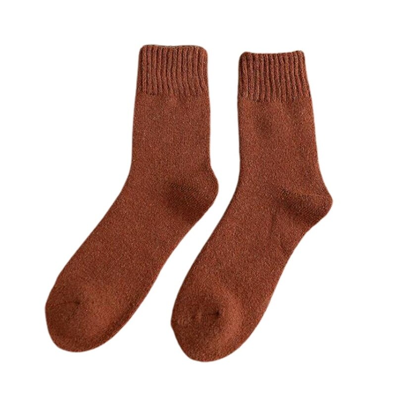 1 paar sokken dames en heren winter dikke warme badstof sokken dames kniekousen vloersokken imitatie konijn wol handdoek sokken: Bruin