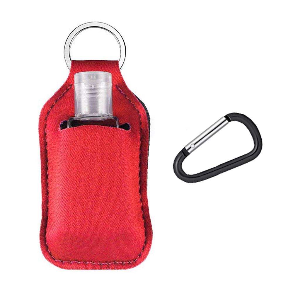 Kit de llavero desinfectante de manos reutilizable, 30ml, botellas desinfectantes para manos portátiles de viaje con funda para botella y soporte para llavero: red
