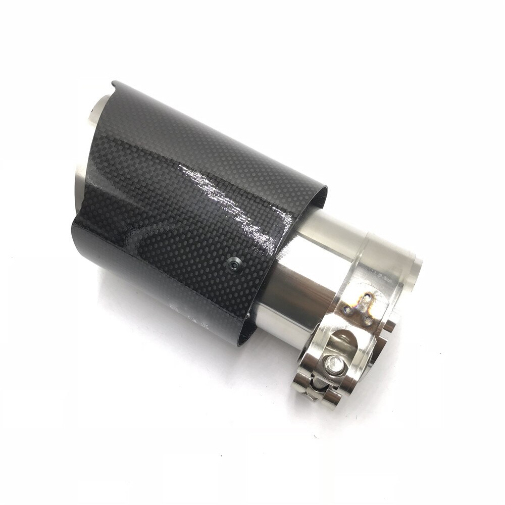 1PCS Glossy Carbon Fiber + 304 Stainless Steel Universal Exhaust Pipe Tip Car Exhaust Muffler