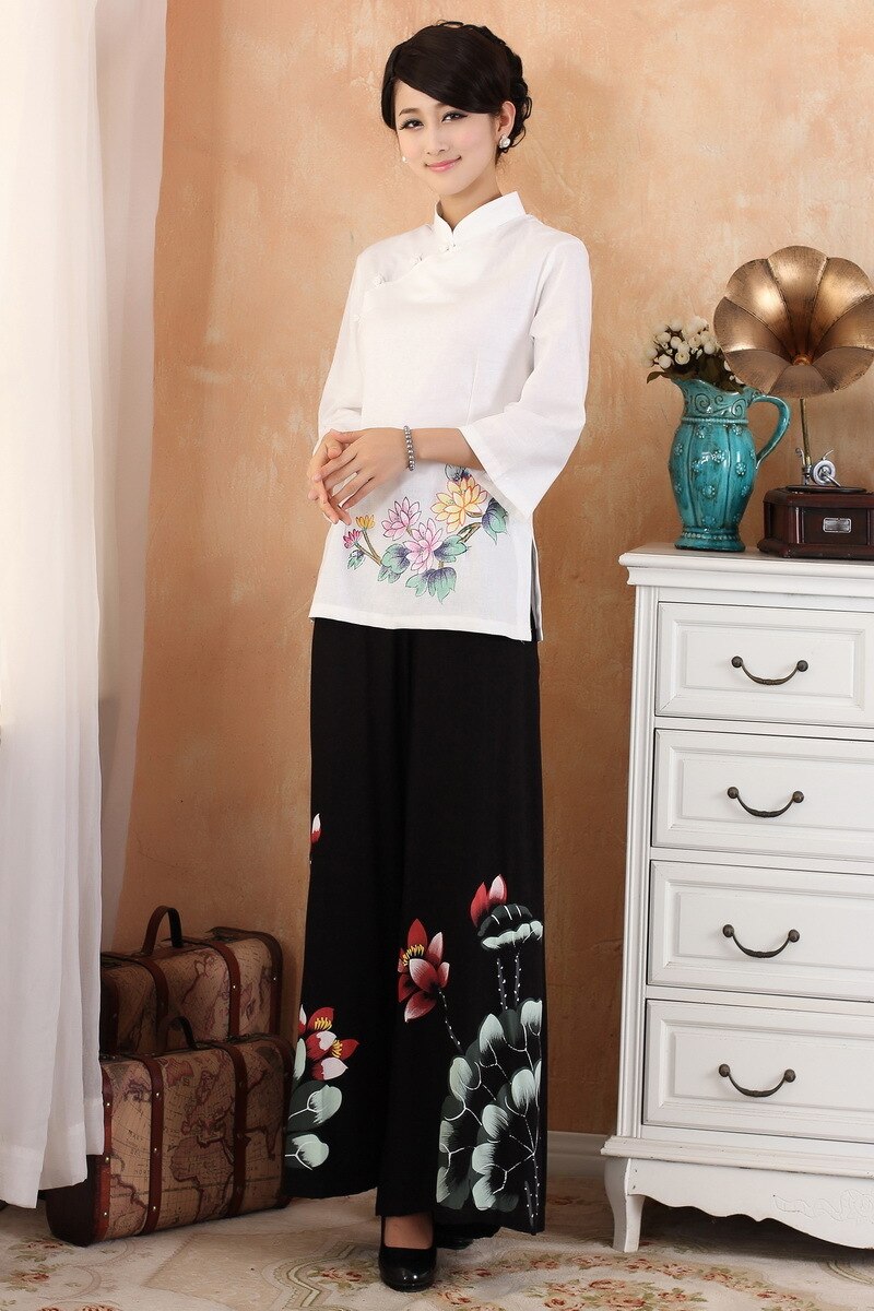 Nueva camisa de lino de algodón Casual a la para mujer, blusa Cheongsam china, blusas Qipao para mujer, camisa con cuello levantado con estampado de flores