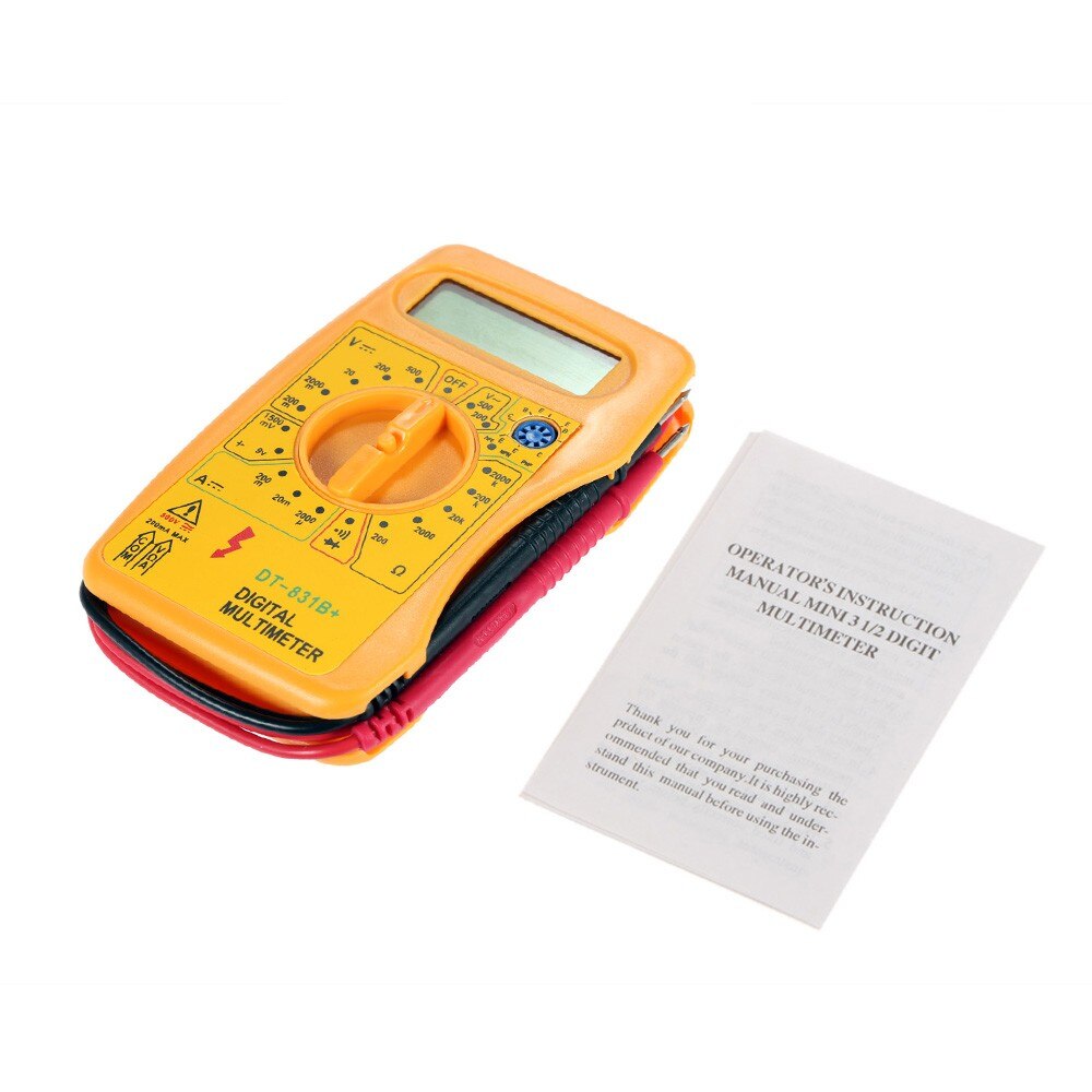 yellow color Digital Multimeter DMM Voltmeter Ammeter Ohmmeter Current Resistance Diode Transistor hFE Tester DT-831B+