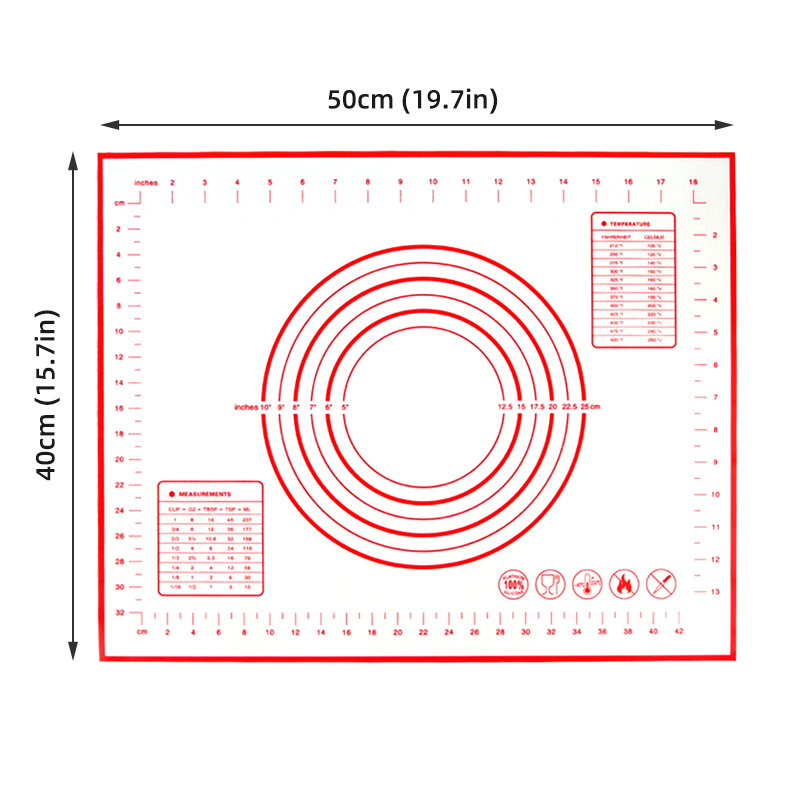 Reusable Silicone Baking Mat For Rolling Dough Pad Pizza Maker Pastry Kitchen Gadgets Bakeware Kneading Pad Accessories: Red 50x40cm