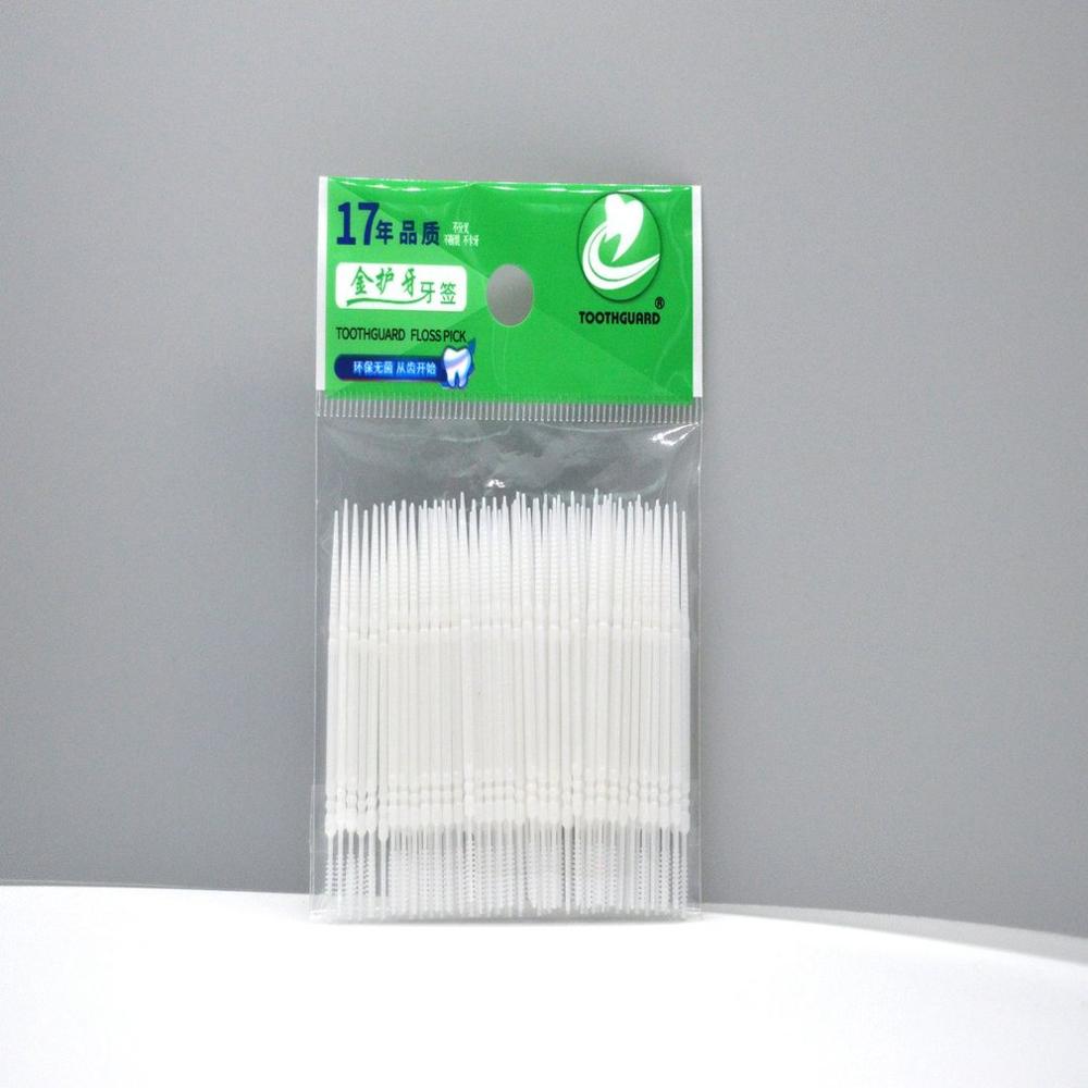 200PCS Disposable Double Head Plastic Tooth Floss Hygiene Dental Floss Interdental Toothpick Healthy for Teeth Cleaning freeship: White