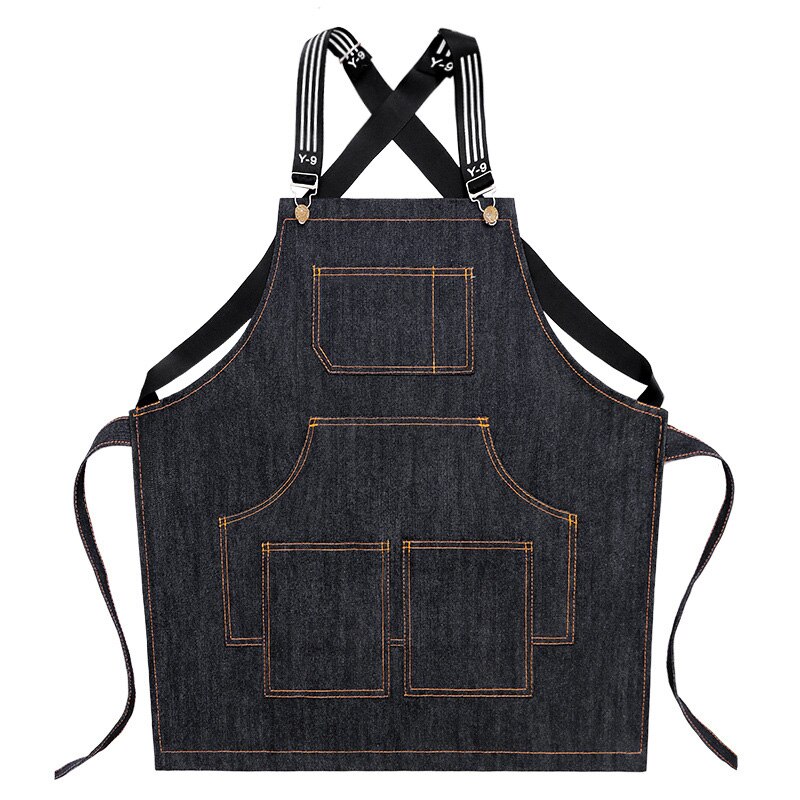 Cook Apron Barista Bartender Chef Hairdressing Apron Catering Uniform Work Wear Anti-Dirty Overalls(Black): Default Title