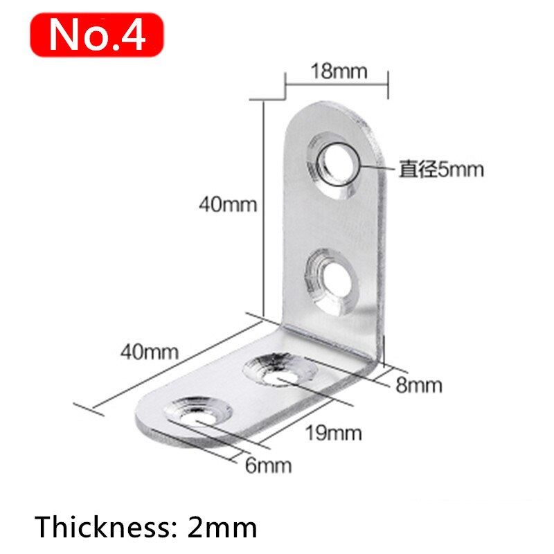 10 stk møbler vinkel jern hardware beslag syv størrelse rustfrit stål vinkel hjørne beslag fastgørelseselementer beskytter: 40 x 40 x 18mm