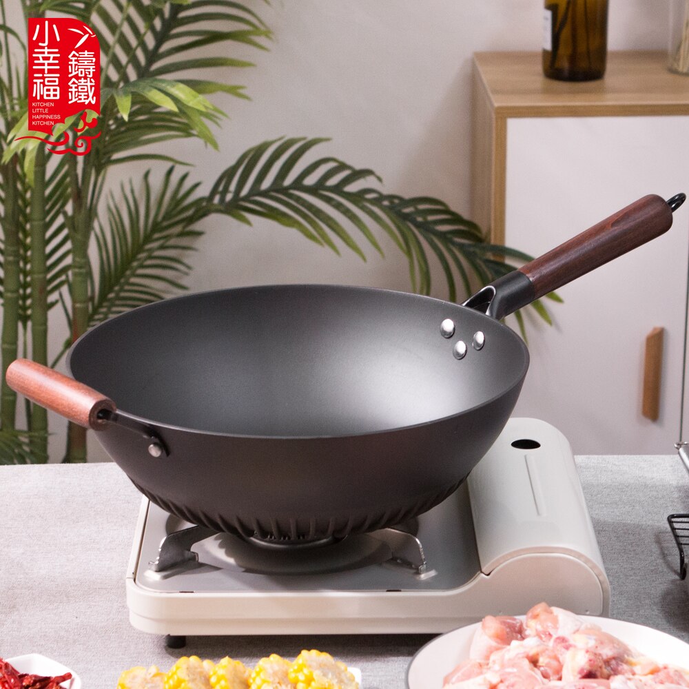 Whirlpool Bodem Gietijzeren Pot Energiebesparende Wok Ruwijzer Ongecoat Roestvrij Ronde Bodem Chinese Kookpotten Gietijzeren Koekenpan