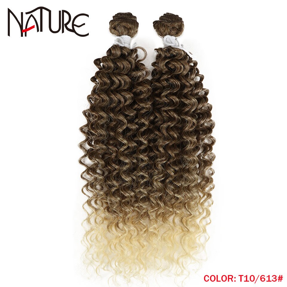 Nature Hair Weave Afro Kinky Curly Synthetic Hair High Temperature Fiber Ombre Brown 26 Inch Deep Wave Hair Bundles Extensions: T10-613