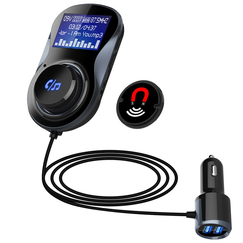 Onever-reproductor de MP3 para coche, Base magnética con Bluetooth, Kit de coche transmisor FM, USB Dual, manos libres, cargador de coche, modulador FM