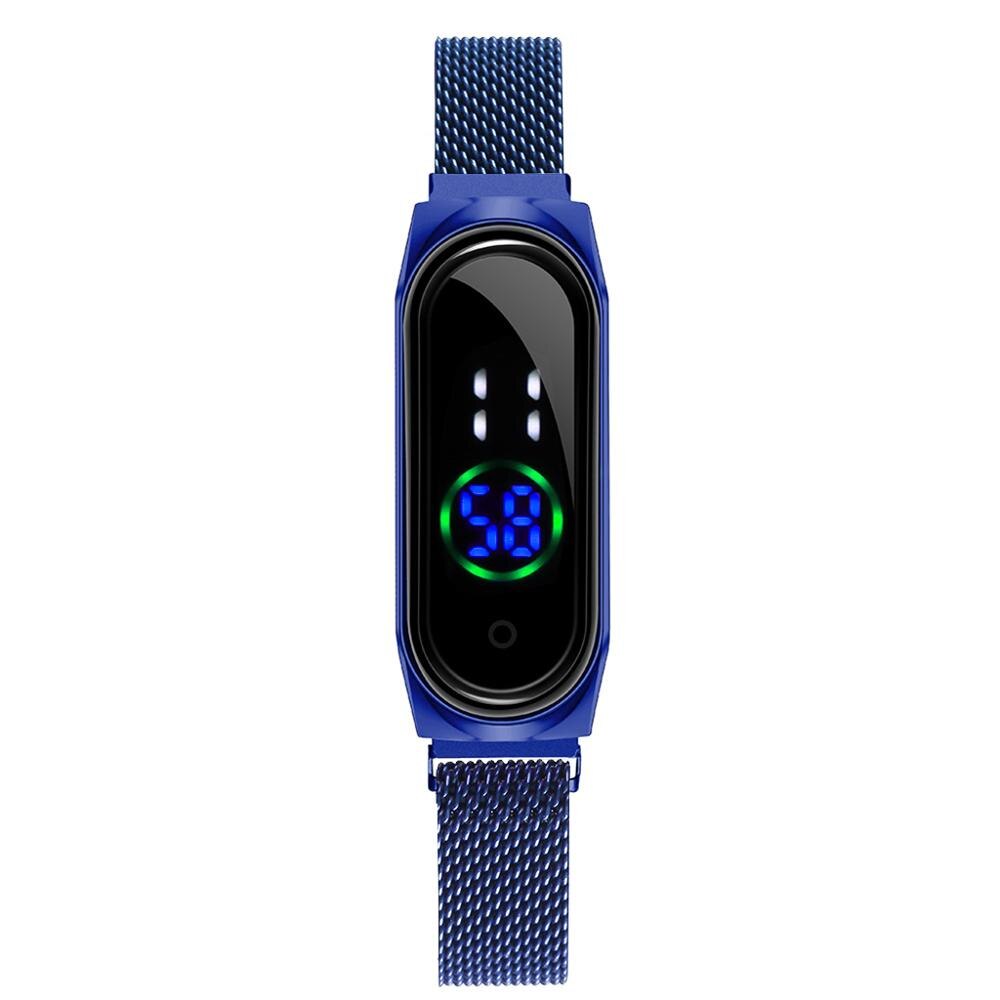 Dames Horloge Vrouwen Touch Screen Led Horloges Rose Goud Magnetische Mesh Riem Elektronische Klok Digitale Horloges Relogio Feminino: blue