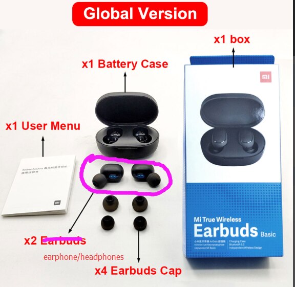 Alkuperäiset xiaomi redmi airdots tws bluetooth 5.0 langattomat bluetooth kuulokkeet stereo basso nappikuulokkeet: Kuuloke