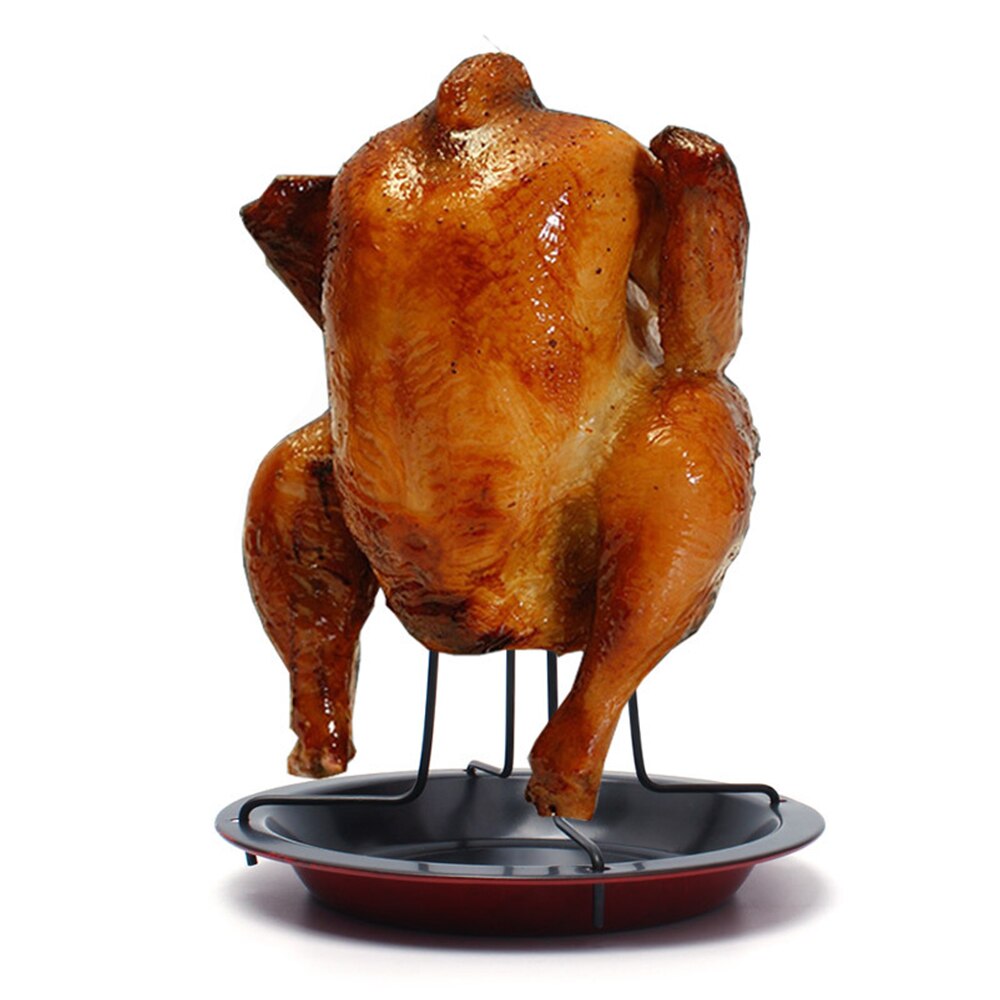 Kip eend houder bbq braadrek keuken barbecue grill standaard koolstofstalen bakplaat kampeerbakvorm kalkoen vork plank  z30