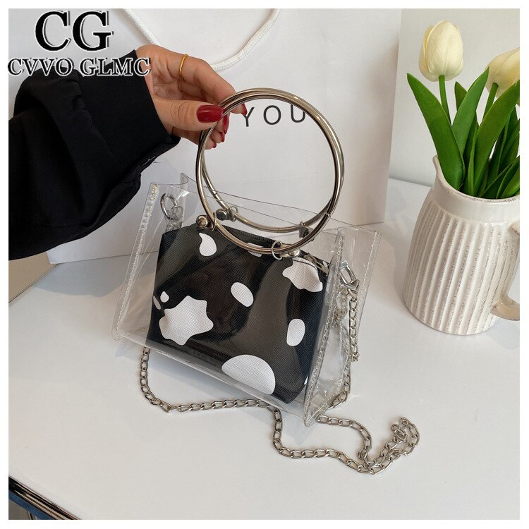 Cvvo Glmc Luxury Handbag 2PC Jelly Transparent Shoulder Messenger Bag Women Portable Crossobdy Bags