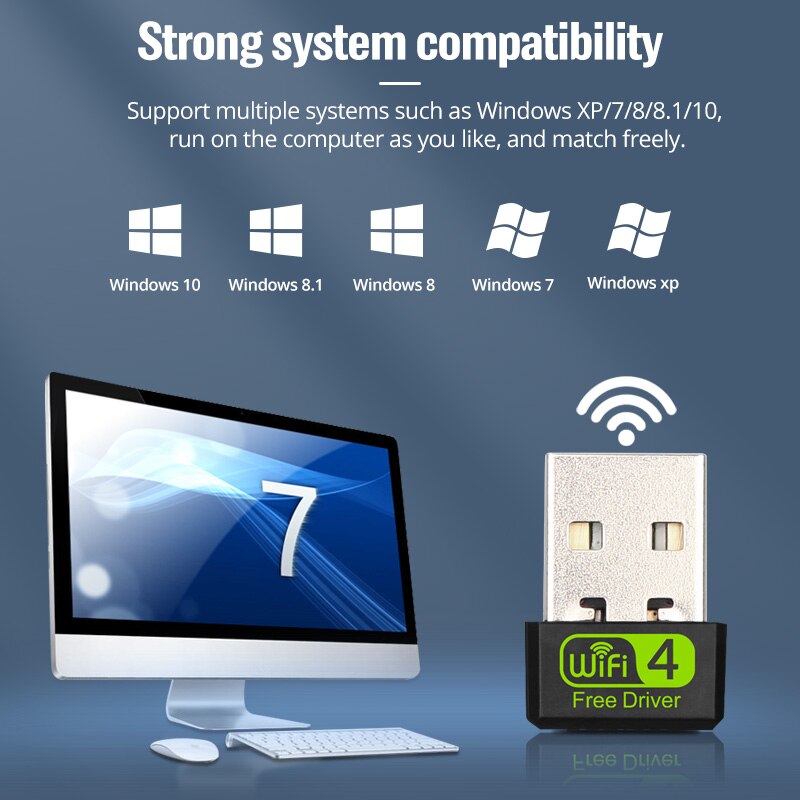 Mini WiFi Adapter USB Free Driver Wireless Network Card 150Mbps Wi Fi Dongle Ethernet Wireless Wi-Fi Receiver For PC Laptop