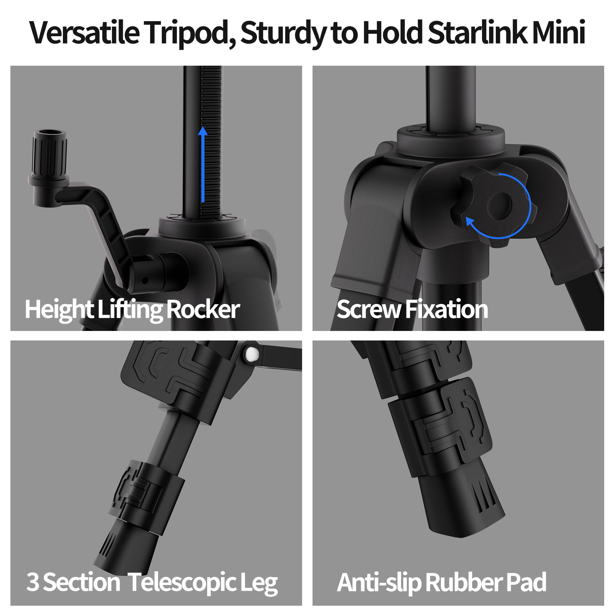 Starlink Mini-statiefbevestiging inclusief adapter, 3 niveaus verstelbare hoogte 360 ° Tilt-compatibele Starlink Mini-standaardmontageset
