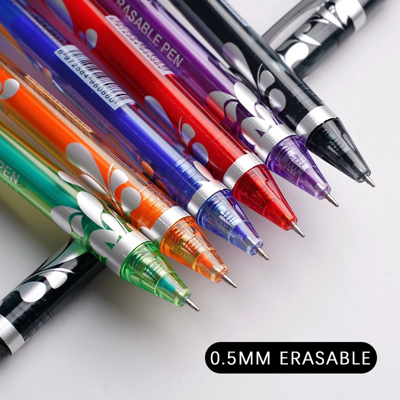 Large Capacity Ink Erasable Pen 6-color Push Gel Pen Set 0.5mm Transparent Colors Pen Office Writing Supplies Kawaii Stationery