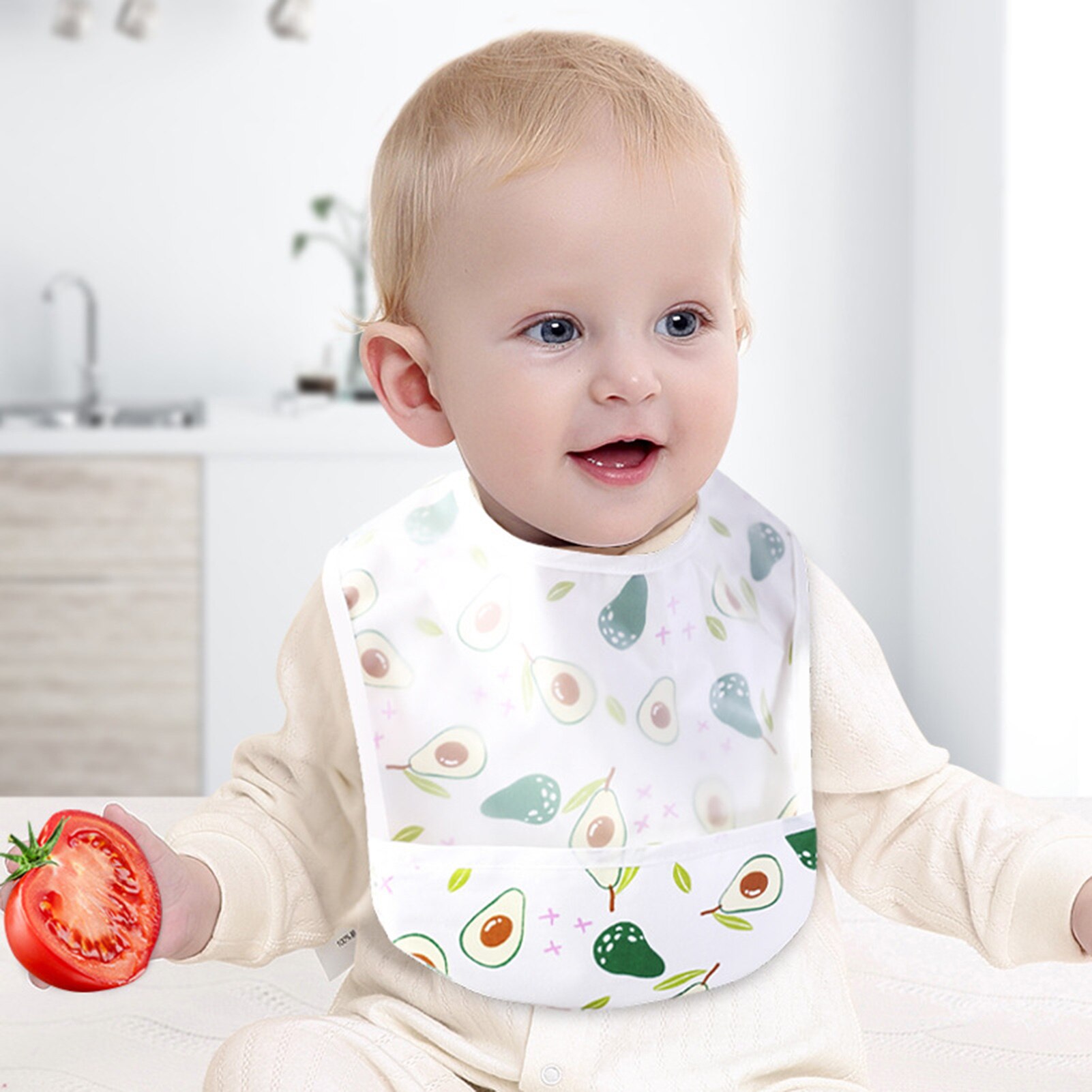 Tablier à manches longues pour enfants, dessin d&#39;alimentation, décolleté réglable, imperméable, doux, attrape-nourriture, bavoirs