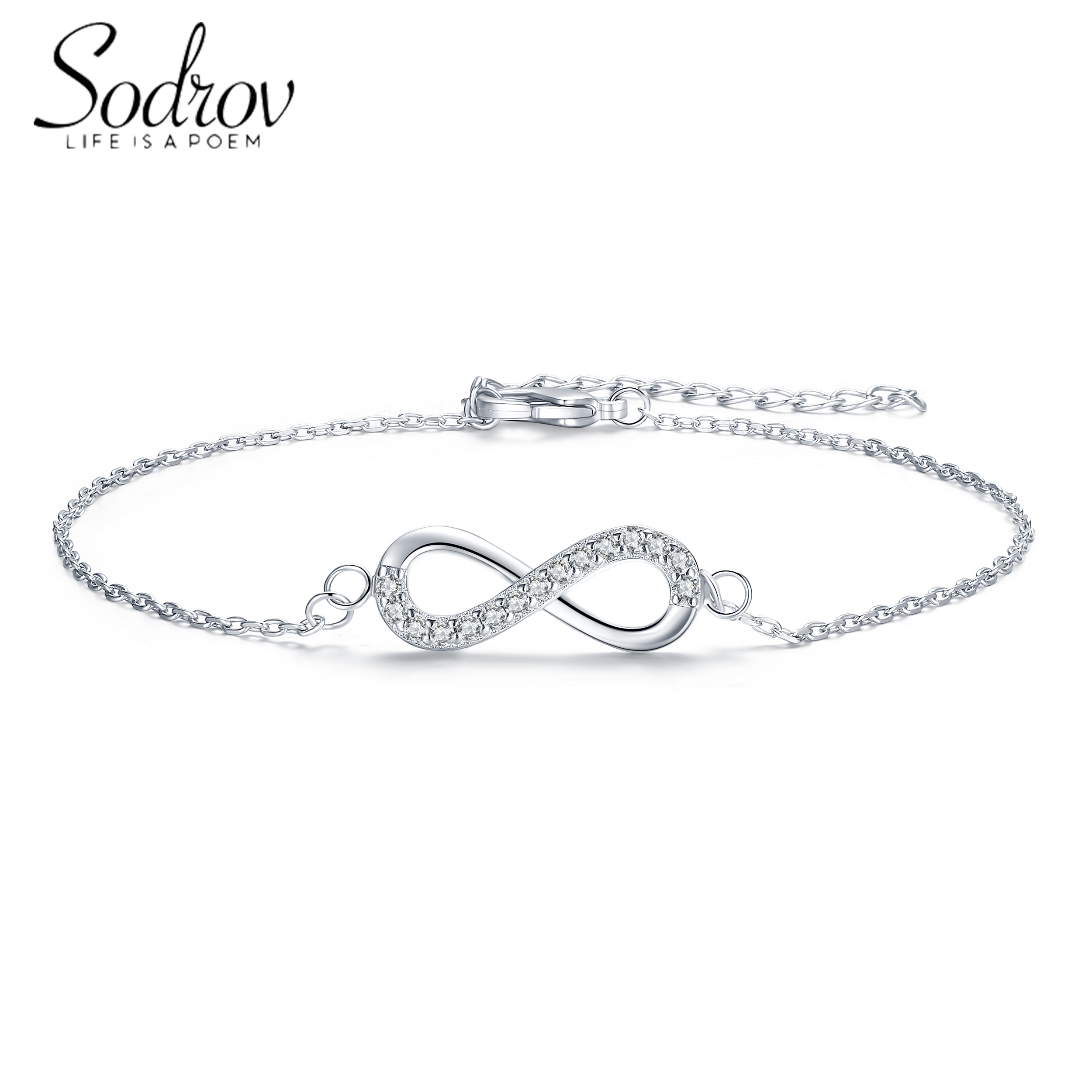 Sodrov Silver Bracelet Jewelry 925 Silver Sterling For Women Chain & Link Fine Geometric Lucky Unlimited Chian Silver Bracelet