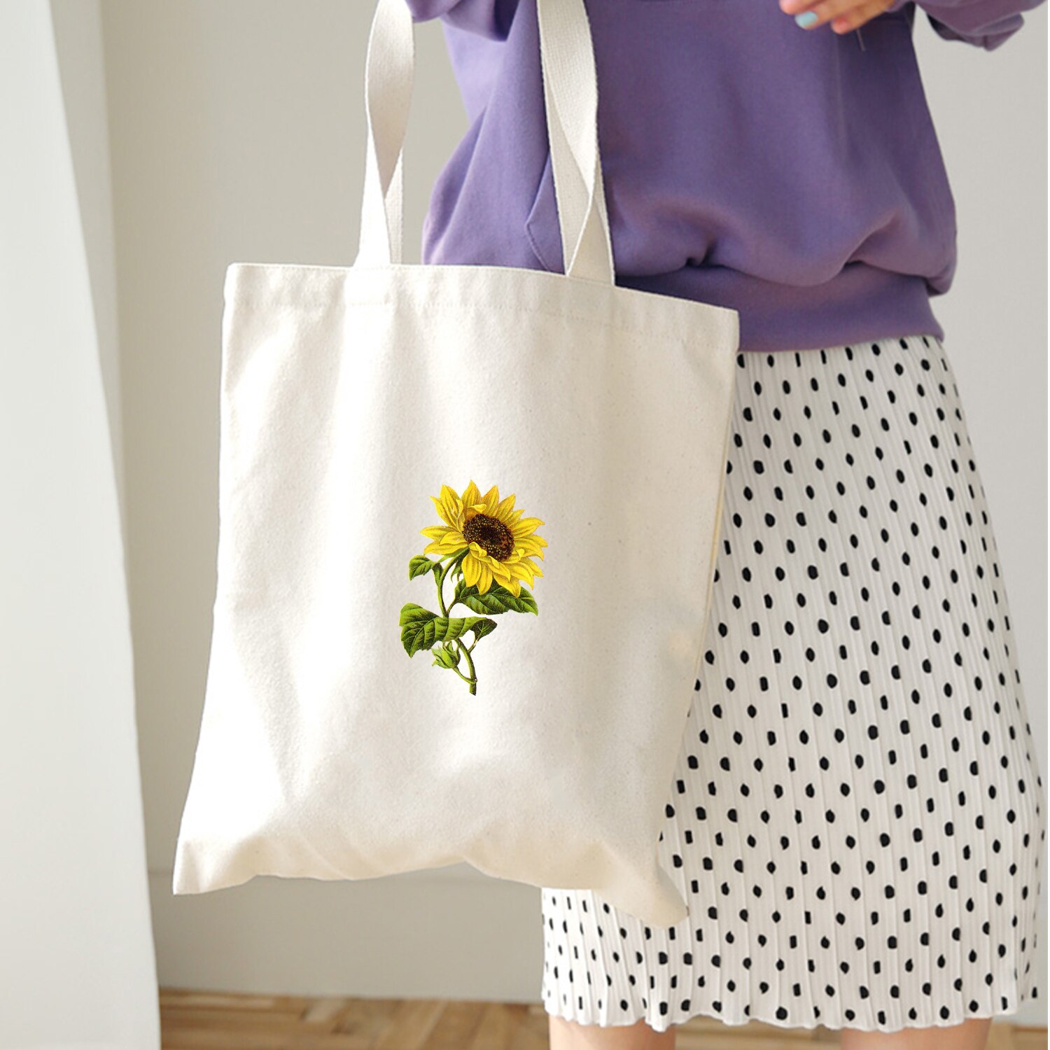 Women Canvas Shopping Bags Eco Reusable Sweet Ladies Vintage Literary Bags Women Beach Bags Sun Flower Printed Colorful