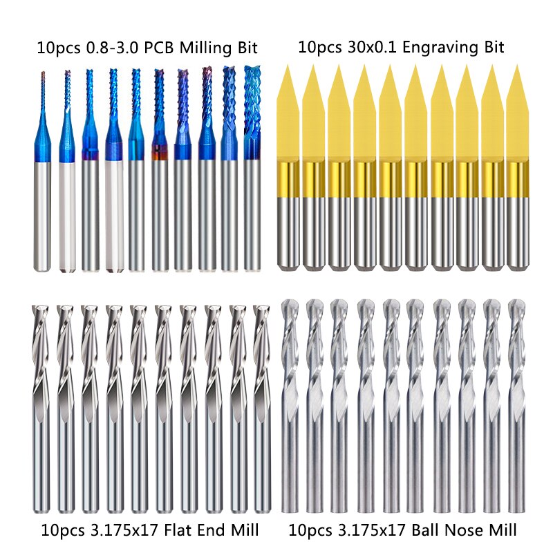 XCAN End Mill Engraving Bits Set Nano Blue Coated CNC Router Bits Cutting Milling Cutter 1/8" Shank Carbide Milling Tools: 40pcs Mill Kit 2