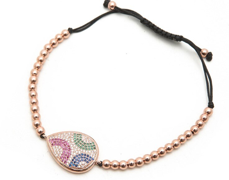 Goud Zilver Micro Pave Cz Zirconia Touw Aangepast Koperen Kralen Armband Gdf2 Leaf Charm Gevlochten Armbanden Vrouwen: 3