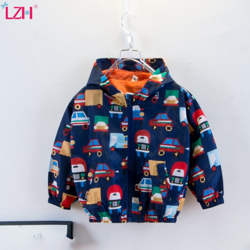 LZH Herbst Neue Kinder Jacke Baby Jungen Cartoon Lkw Druck Hooded Zipper Jacke Lange Ärmeln Casual Windjacke