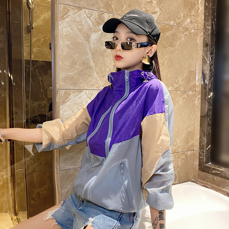 Women Hooded Outerwear Casual Loose Long Sleeve Zipper Jacket Summer Korean Style Streetwear Coat: M / PURPLE