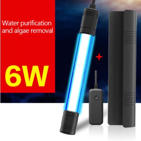 Fish Tank UV Disinfection Lamp Aquarium Sterilizer Germicidal Lighting withTiming Waterproof Bright Aquarium Sterilizer Lamp: AUV-06A 6W