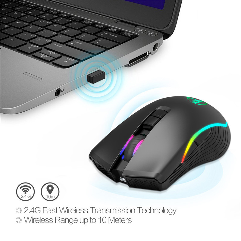 Ratón inalámbrico para juegos, Mouse ergonómico óptico recargable de carga rápida tipo C, RGB, 2,4G, USB, 2400DPI, para PC y portátil