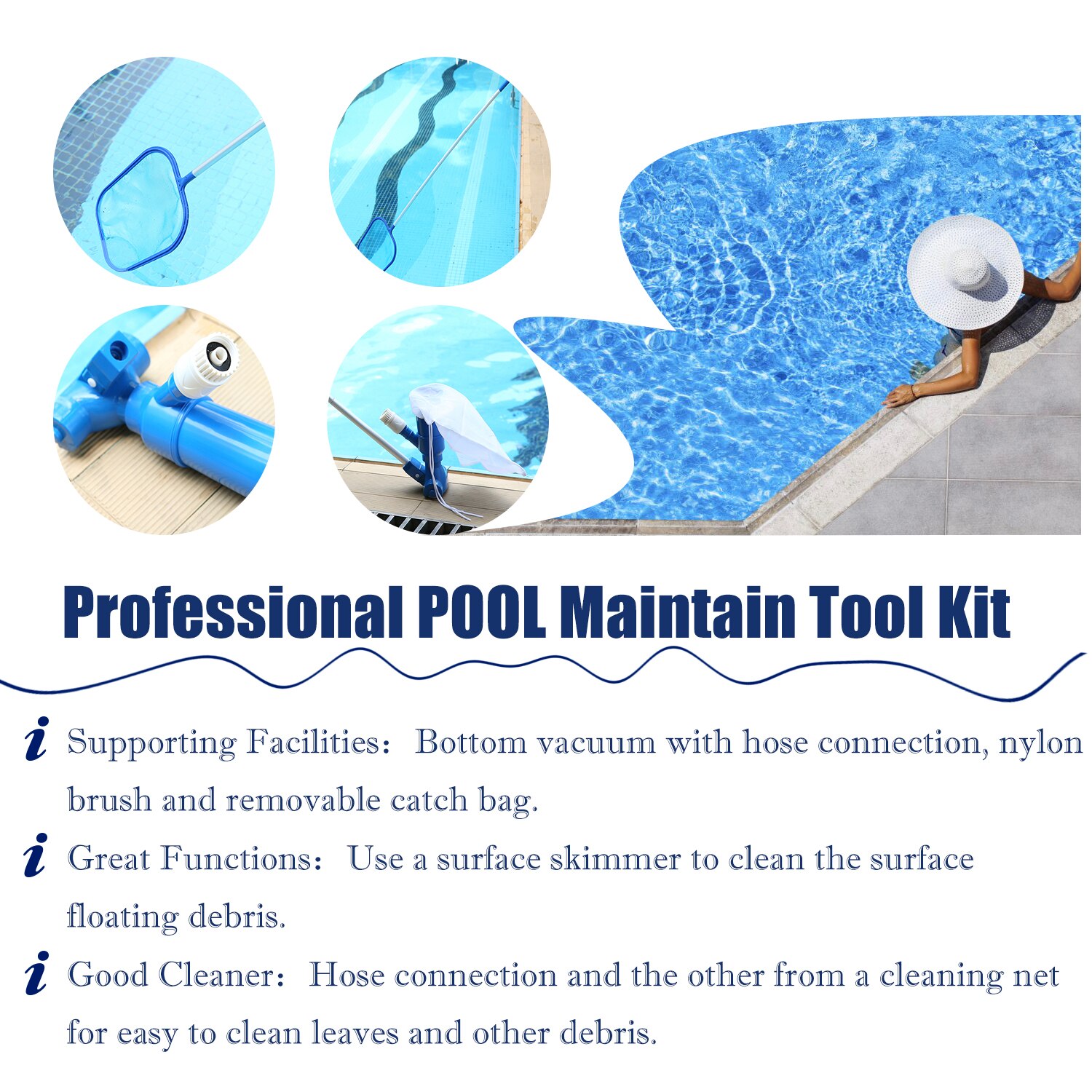 Garden Pool Cleaning Set Swimming Pool Cleaning Tools Outdoors Maintenance Above Ground Skimmer Brush Vacuum Hose