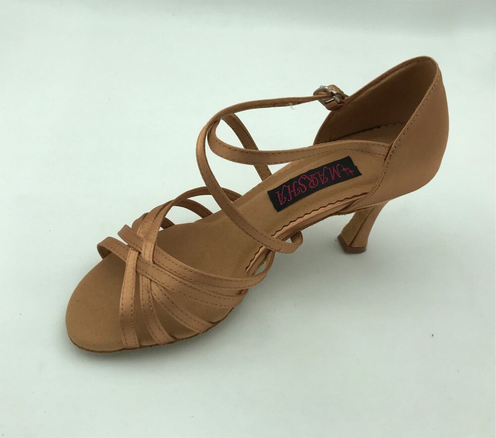 ballroom latin salsa dance shoes dark tan satin in 6201B-DT