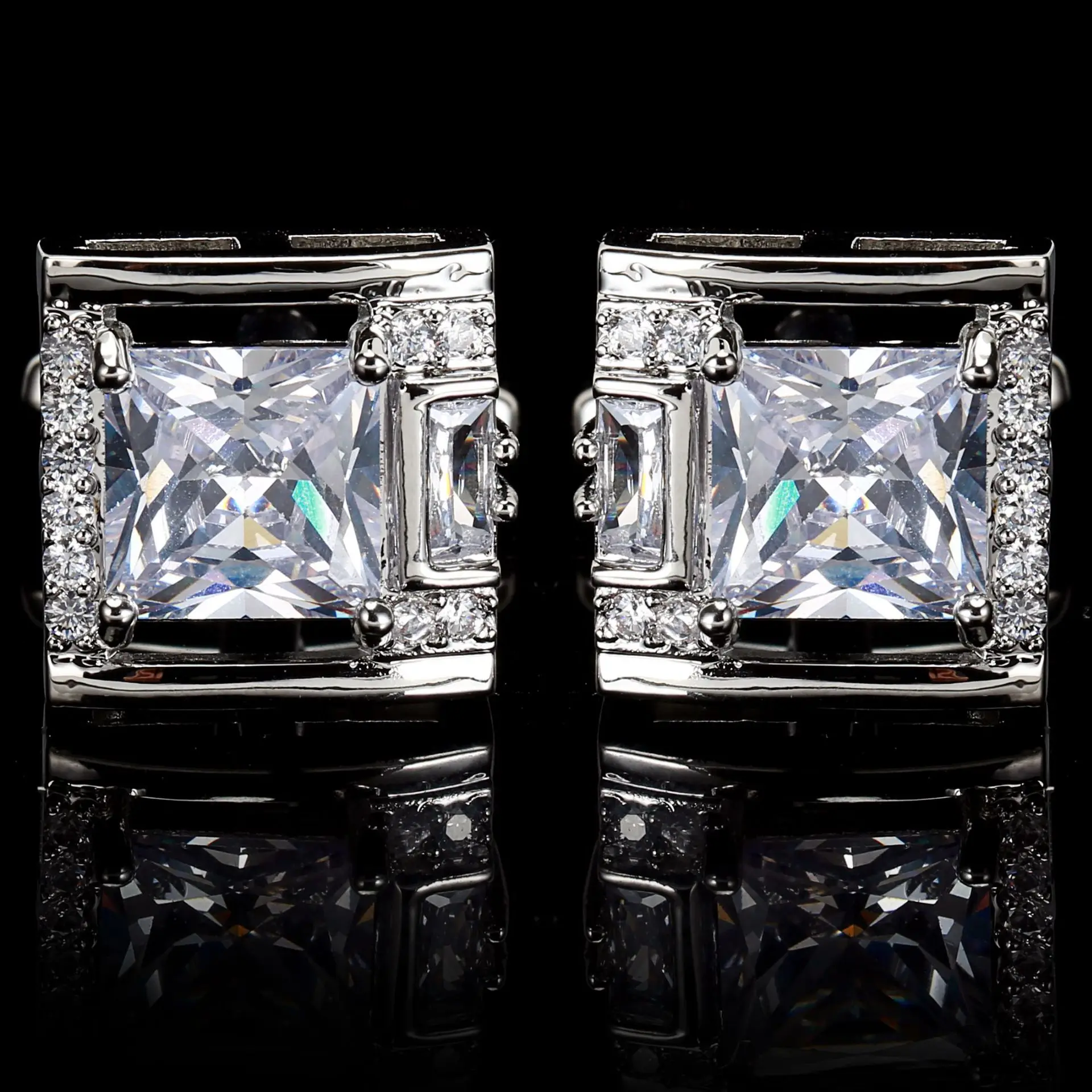Vierkante Zircon Steen Manchetknopen - Klassieke Stijl - Luxe Overhemd Pak Accessoires: Antique Gold Plated