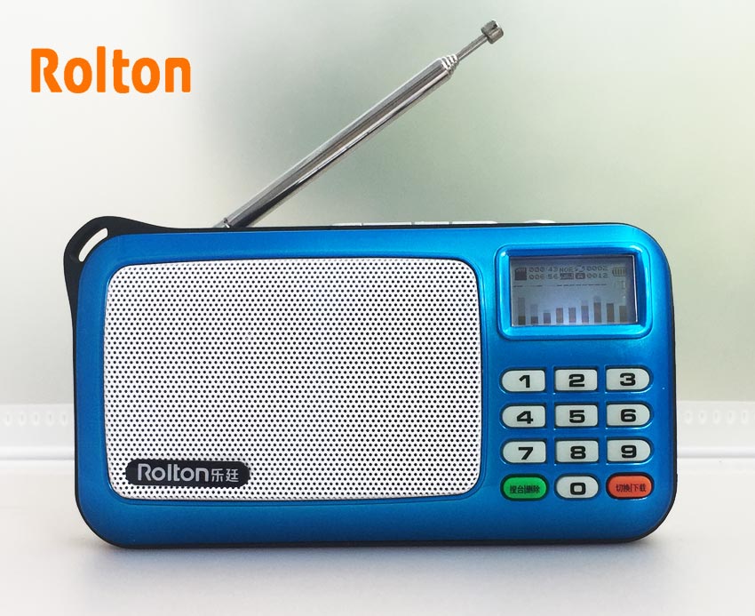 Rolton-reproductor MP3 W505 WMA WA, Mini altavoces de Radio FM portátiles con pantalla LCD, compatible con tarjeta TF, reproducción de música, linterna LED: Blue