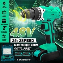 48V Cordless Electric Drill Screwdriver 2 Speed Wireless Power Driver Tools Set with Drill Accessories Box 2 x 6000MAH Battery