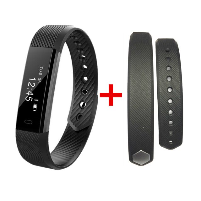 ID115 Banda Intelligente Contapassi Braccialetto Fitness SmartBand Allarme Orologio di Vibrazione Wristband pk ID107 fit bit miband2 Orologio Cuore: Black add strap