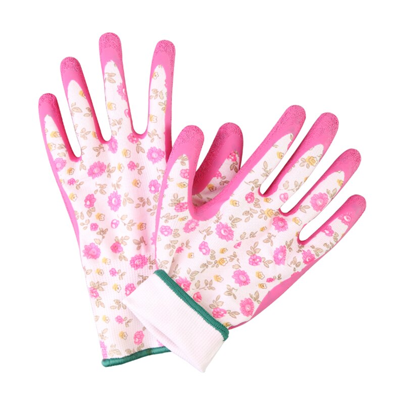 GMG-guantes de trabajo para mujer, 3 pares de guantes de seguridad con revestimiento de arrugas y poliéster rosa