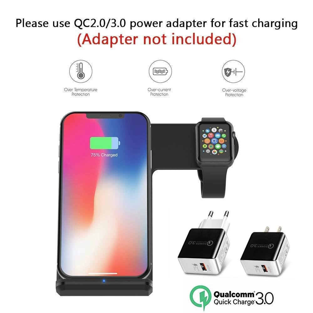 Chargeur sans fil 2 en 1 pour Apple Watch iPhone 11, 11 PRO, 11 MAX PRO, XS MAX, XR, XS, 8 Plus, iPhone et Station de recharge pour montres