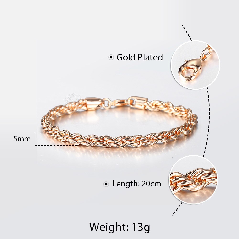 5/6mm 585 Rose Gold Twisted Rope Link Chain Bracelet for Women Men Party Wedding Jewelry Female Accessories 20cm DCB47: 5mm CB47