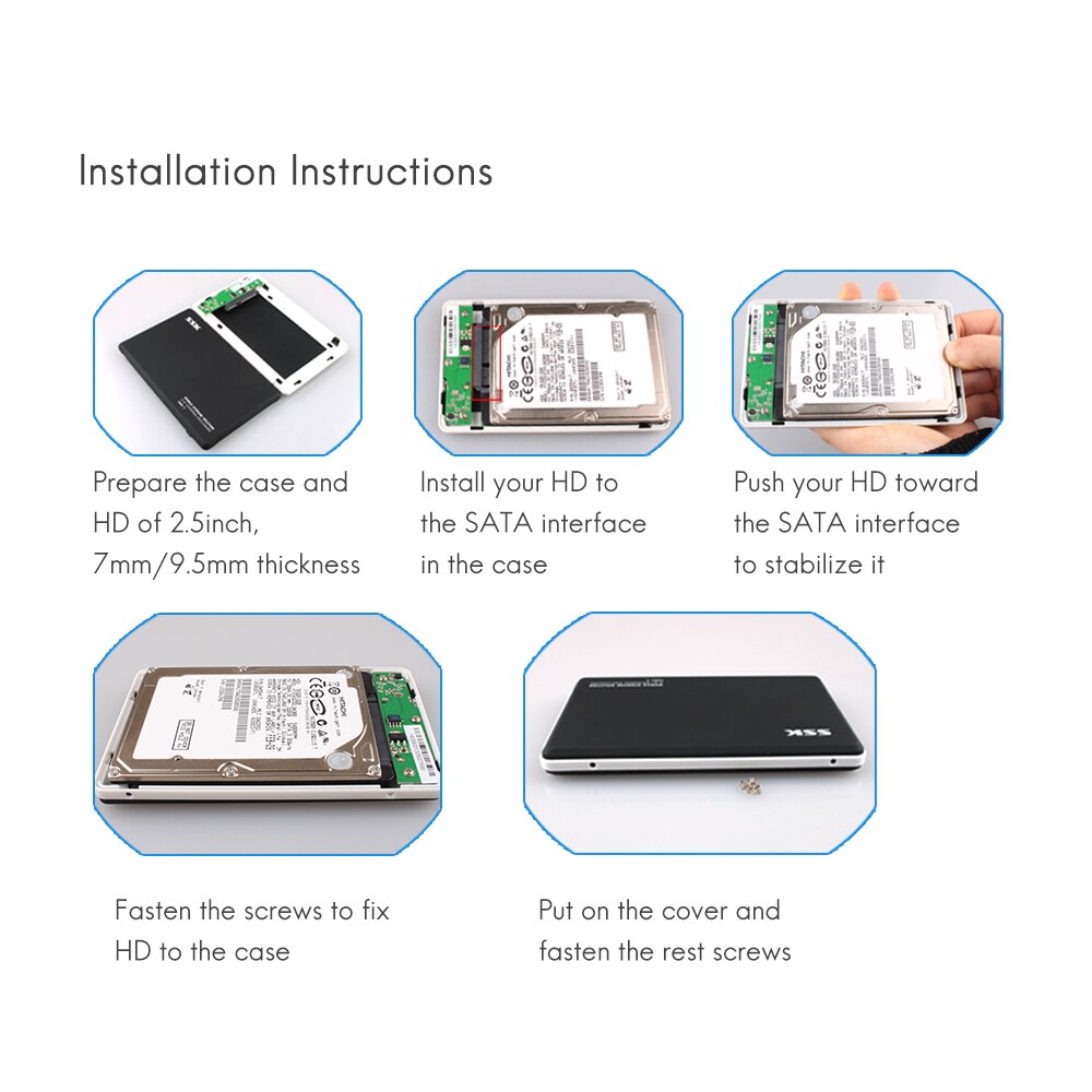 SSK HDD Case 2.5 Inch SATA Interface to USB 3.0 Adapter Hard Drive Enclosure SSD HDD Box External HDD Enclosure Black White V300