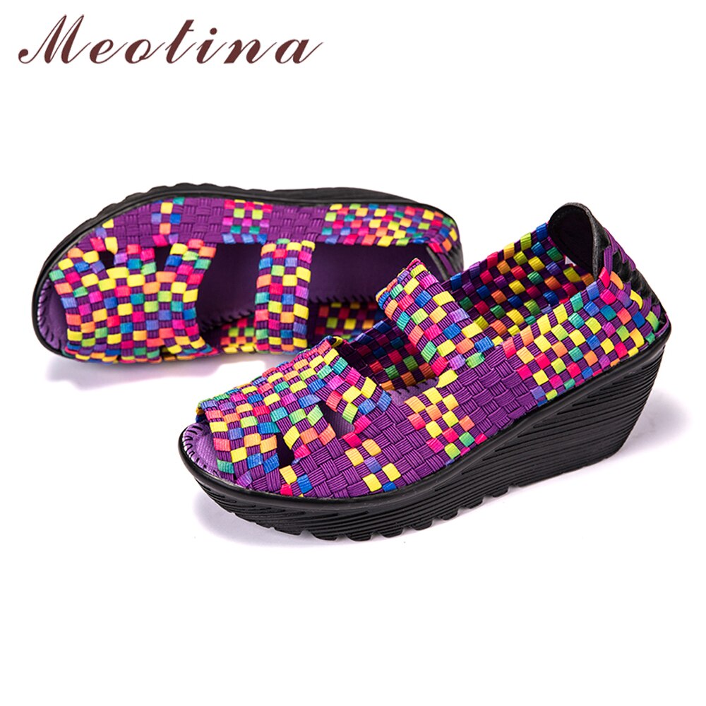 Sandalias de plataforma de Meotina para mujer zapatos tejidos de verano Mary Janes pescador zapatos casuales de cuña de Punta abierta otoño calzado rojo 40
