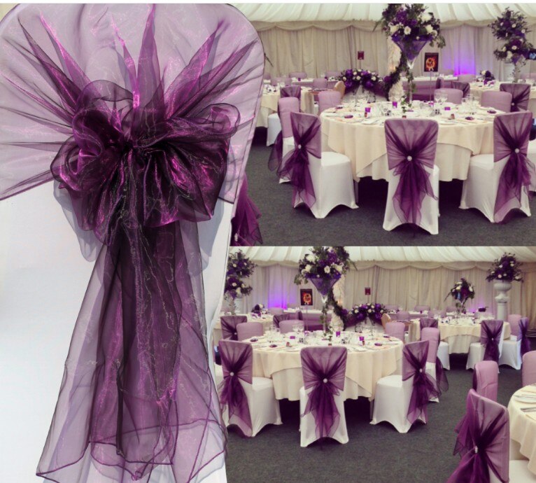 65x275cm Orange Organza Knot Wedding Chair Decor Banquet Event Chair Decorations Bow Ties Chair Bands Sashes Blue 25pcs/lot