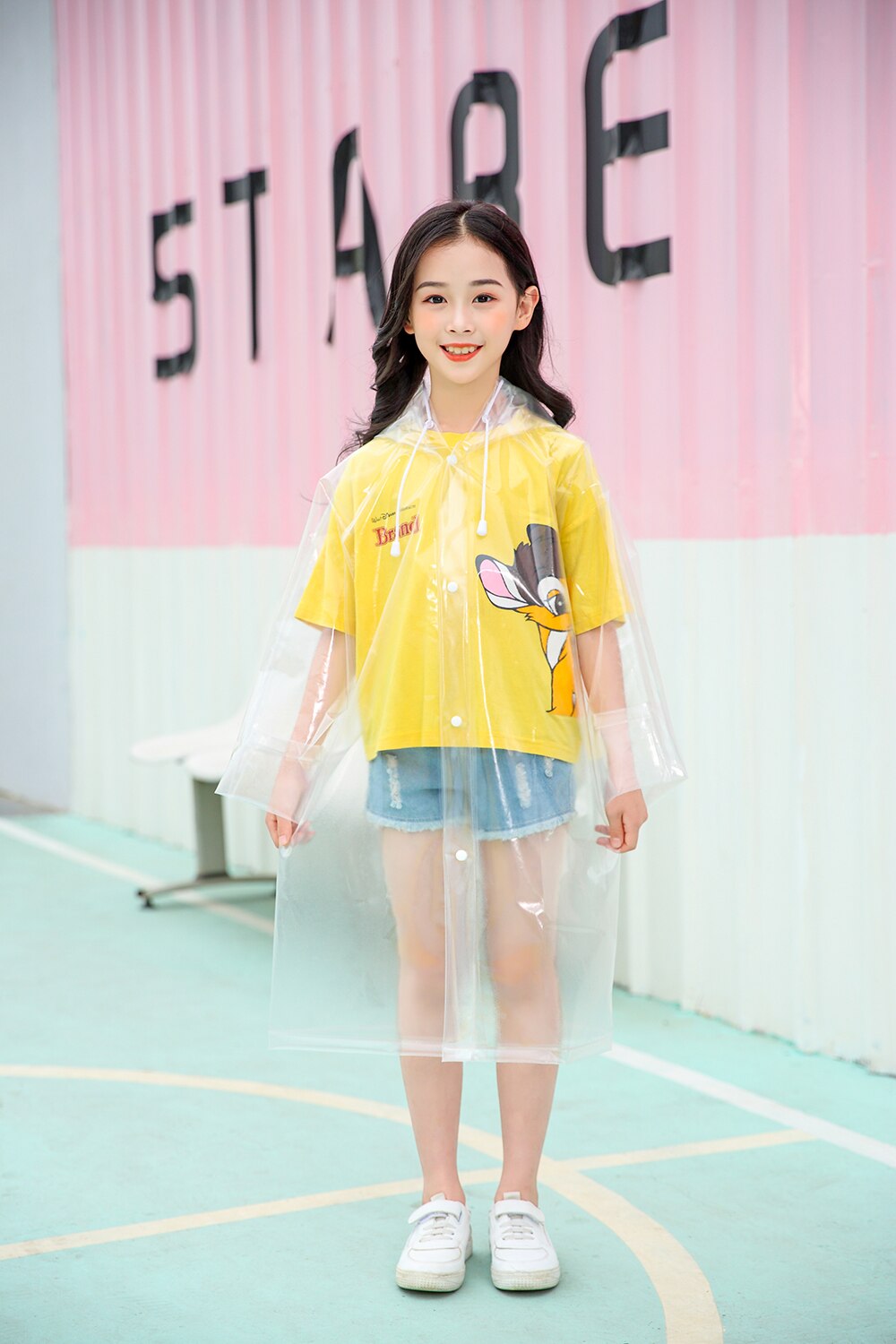 Kids Clear Long Raincoat Transparent Rain Coat with hood and Backpack Position for Children Boys and Girls: Clear / M