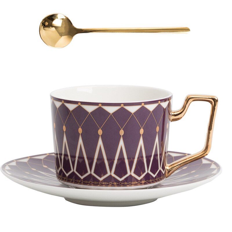 European Style 2 Pcs Turkish Espresso Cups With Saucers Spoon Ceramic Cup SetFor Black Tea Coffee Kitchen Party Drink Ware: Purple