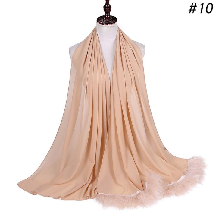 Feather Chiffon Scarf Hijab Plain Bubble Chiffon Scarf Women Popular Scarves Shawl Muslim Turban 72x175cm: COLOR 10